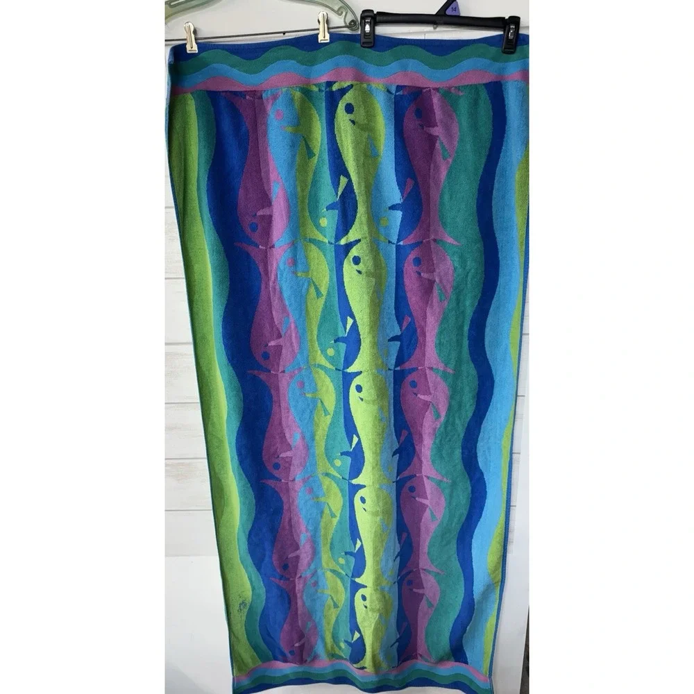 Vintage Royal Terry Retro Large Beach Towel Fish Multicolor 31x64 inches